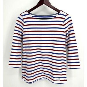 Authentic Talbots Striped Top Small Red White Blue Boat Neck 3/4 Sleeve Travel